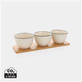 Ukiyo 3pc serving bowl set with bamboo tray, white