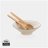 Ukiyo salad bowl with bamboo salad server, white