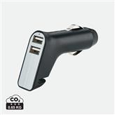 Dual port car charger with belt cutter and hammer, black