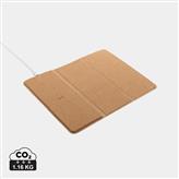 Tapis de souris avec chargeur sans fil 10W en liège, marron