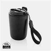 Mug iso en acier inoxydable recyclé RCS avec lanière Cuppa, noir