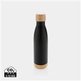 Bottiglia termica in acciaio con tappo e fondo in bambù, nero