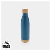 Bottiglia termica in acciaio con tappo e fondo in bambù, blu