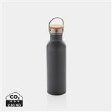 Moderna bottiglia in acciaio con tappo in bambù 700ml, grigio