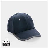 Impact AWARE™ 6 panel 280gr recycled katoen cap met bies, donkerblauw