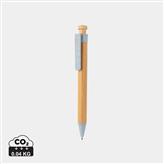 Bamboo pen with wheatstraw clip, blue