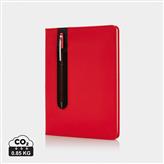 Carnet A5 à couverture rigide en PU avec Stylo tactile, rouge