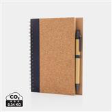 Cork spiral notebook with pen, blue